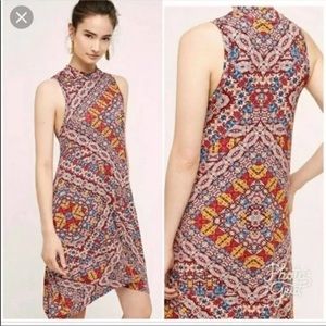 Maeve Anthropologie red lilt mock neck sleeveless pockets uneven hem dress